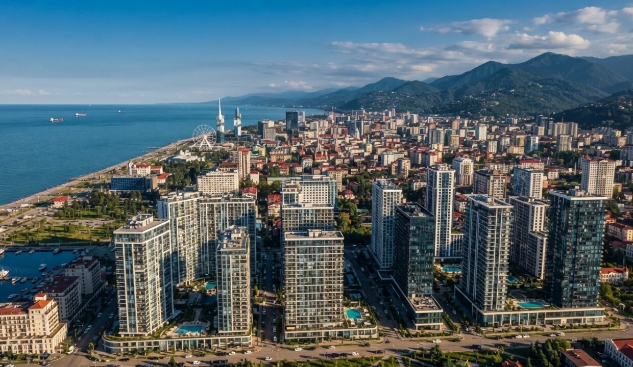 Панорама Батуми с современными жилыми комплексами и видом на Чёрное море